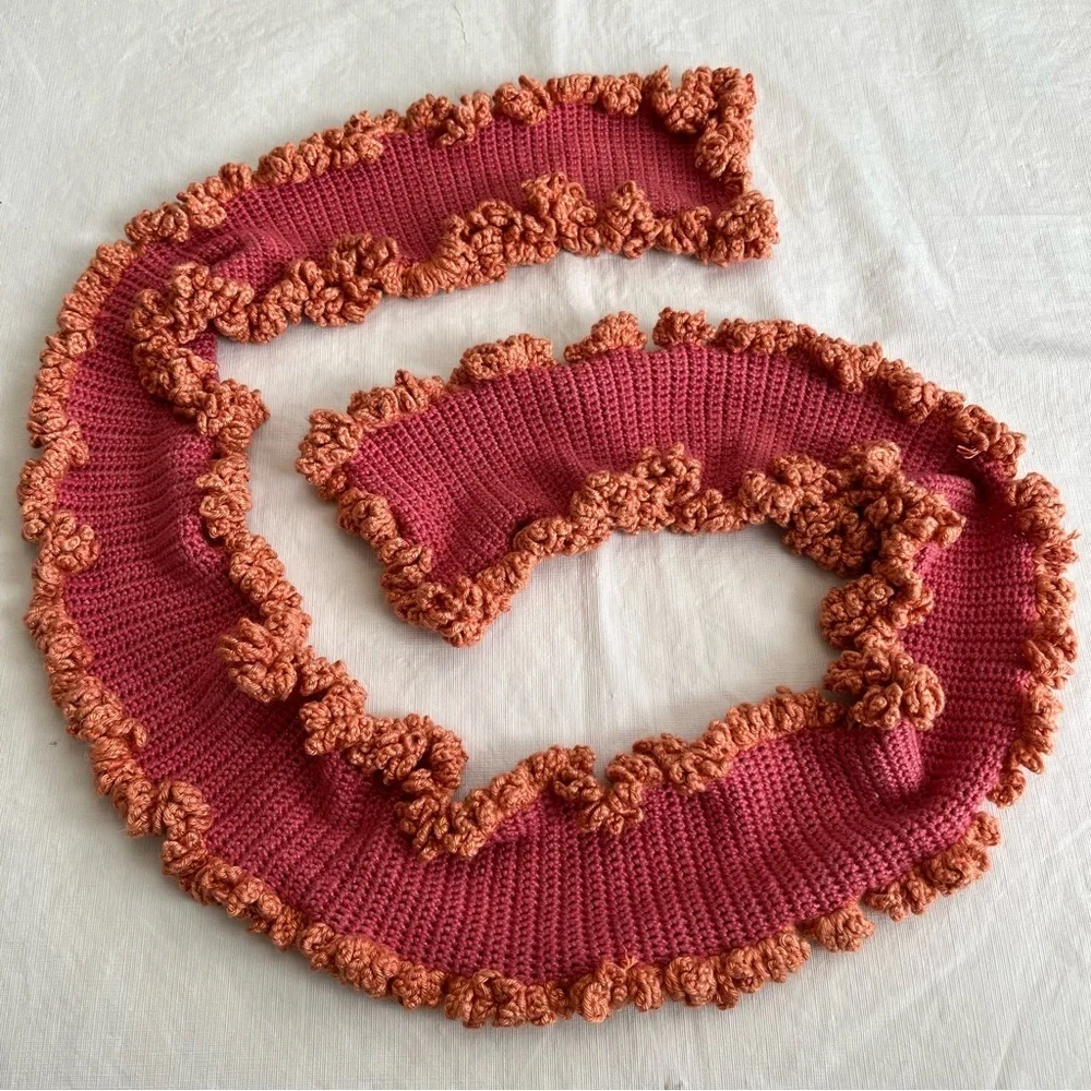 Handmade Crochet Pink Peach Ripple Wavy Scarf